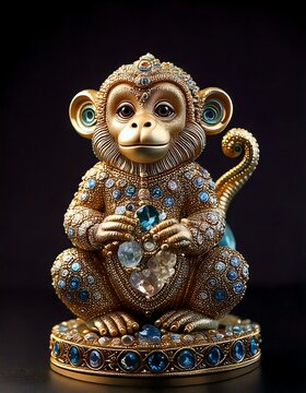 Chinese zodiac year of the monkey as a highly detailed miniature precious stones statue