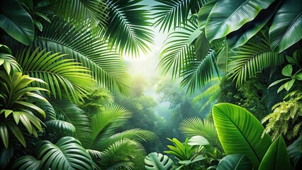 Tropical foliage background with lush green leaves