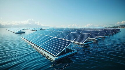 Floating Solar Panels on Calm Water Surface