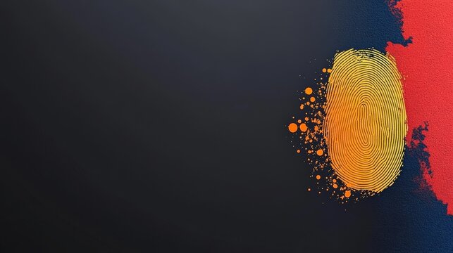 A vibrant graphic featuring an orange fingerprint design emerging from a dark background, with colorful textures enhancing its uniqueness.