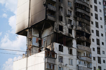 Damages after gas explosion in an apartment house. Building with gas stoves