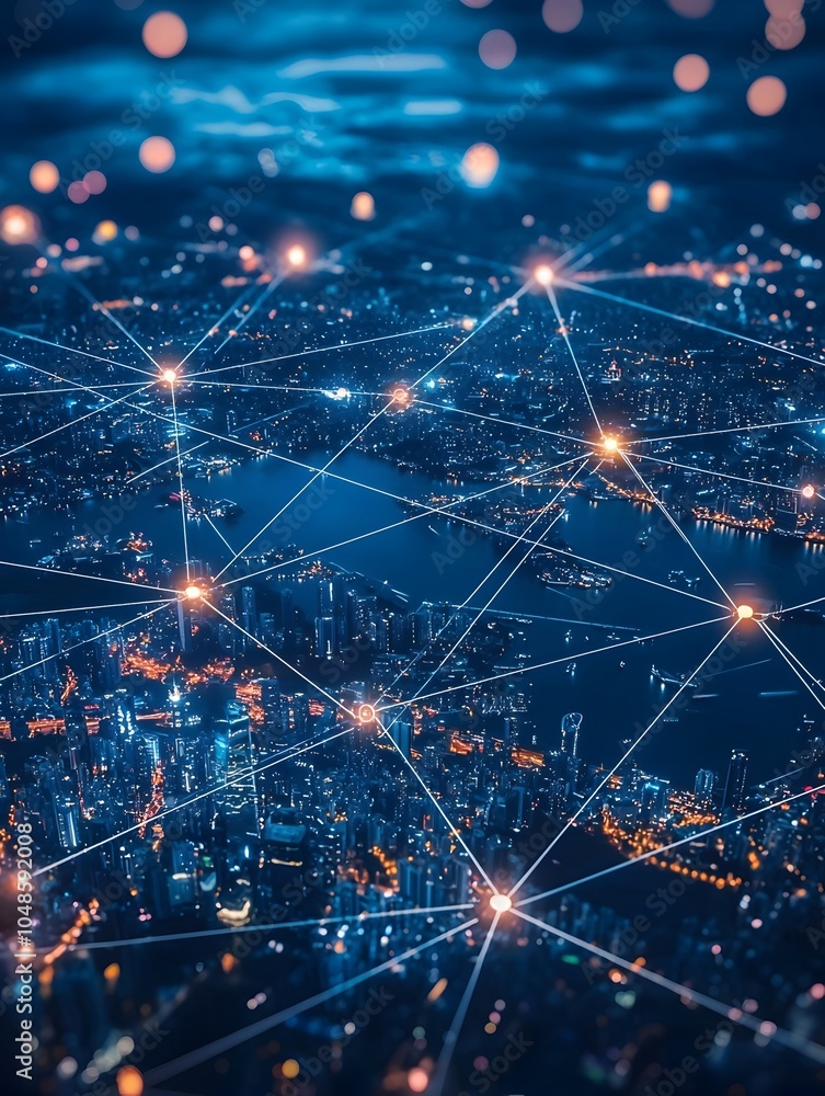 Poster quantum cloud computing network across global cities symbolizing the reach of futuristic technology