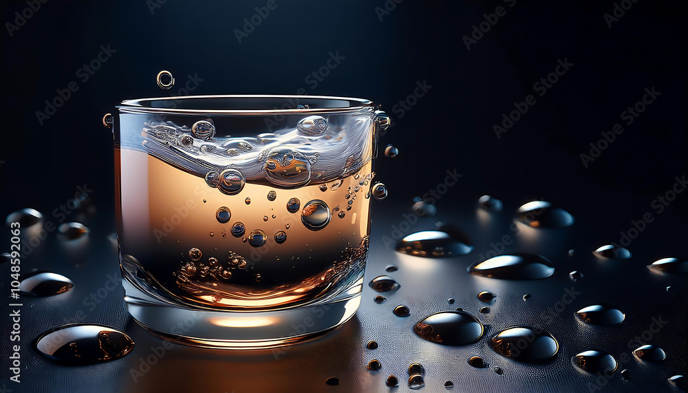 Poster rich bubbly liquid on a dark surface creates a striking contrast effect visually. _1(502)