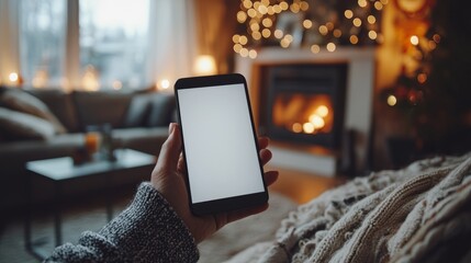 Cozy Indoor Scene with Smartphone and Holiday Decor