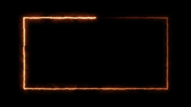 Orange fire flame rectangle frame border loop animation motion graphics on black chroma key alpha channel background