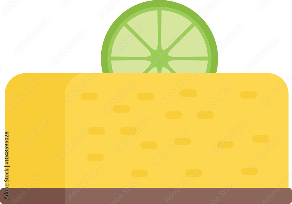 Poster simple flat vector icon of a lemon cheesecake with a lime slice on top