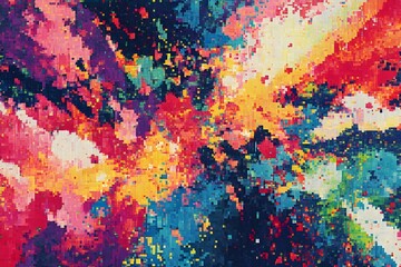 Fototapeta premium An abstract pixelated background filled with vibrant, explosive colors in a dynamic pattern