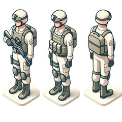 軍人, 軍事, 軍隊, ライフル銃 のアイソメトリックイラスト画像 Soldier, military, army, rifle isometric illustration image