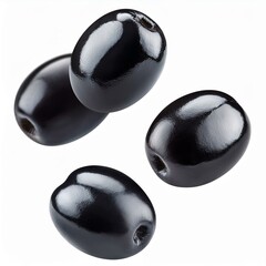 levitating black olives isolated on a white background