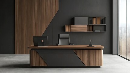 Fototapeta premium Modern Minimalist Office Design with Wooden Elements