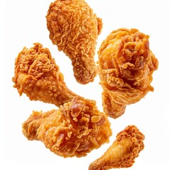 levitating fried chicken, isolated on white background