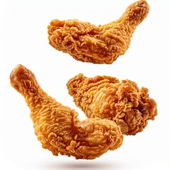 levitating fried chicken, isolated on white background