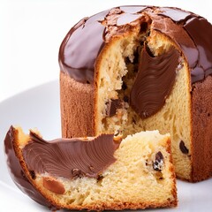 chocolate covered panettone filled with chocolate, isolated on white background
