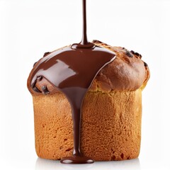 chocolate covered panettone filled with chocolate, isolated on white background