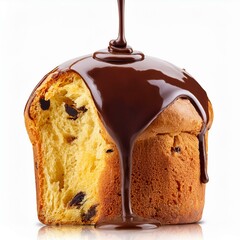 chocolate covered panettone filled with chocolate, isolated on white background
