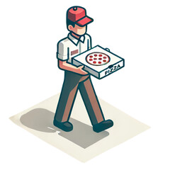 配達員,ピザ,届ける,配達のアイソメトリックイラスト画像Delivery man, pizza, deliver, delivery isometric illustration image