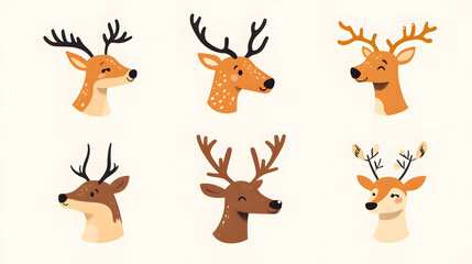 Fototapeta premium A playful illustration of deer silhouettes featuring various species like reindeer and elk, perfect for a nature-themed design or holiday art