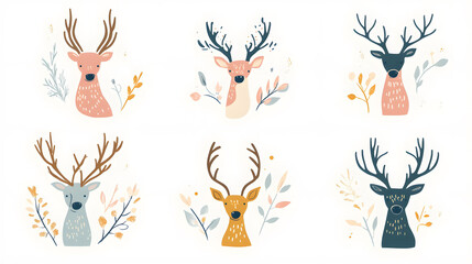 A playful illustration of deer silhouettes featuring various species like reindeer and elk, perfect for a nature-themed design or holiday art