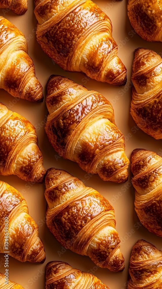 Aufkleber tiny golden croissants arranged in symmetrical diagonal grid pattern