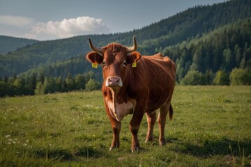 A Red cow in a meadow
