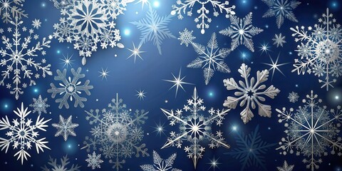 An elegant blue background with white snowflakes and sparkling stars, symbolizing winter wonder and the magic of the season.