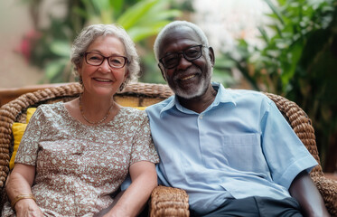 Happy diverse elderly couple