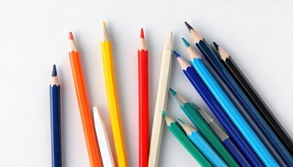 Obraz premium Vibrant Colored Pencils Arrangement on White Background - Creative Art Supplies Concept