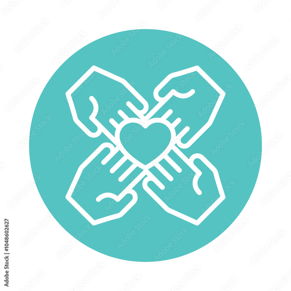 Poster hands together vector outline circle design icon. volunteering symbol on white background eps 10 fil