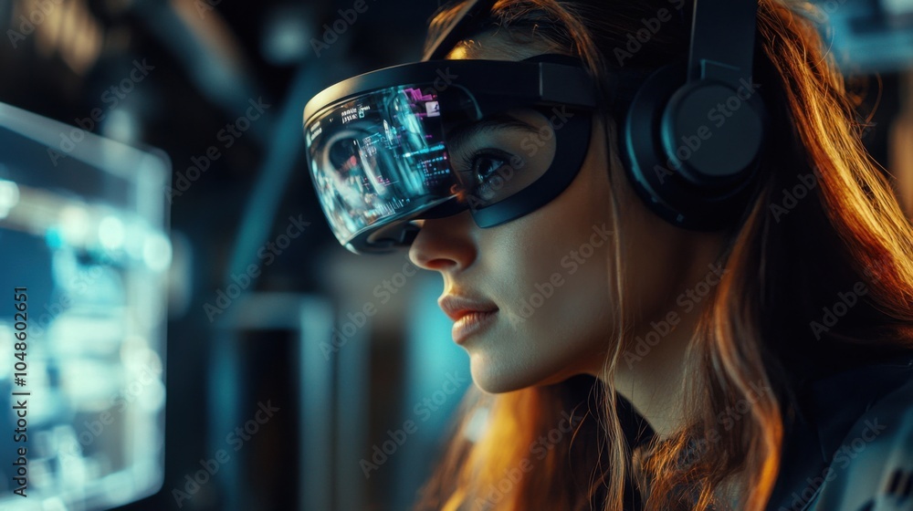 Poster woman using a vr headset for ai and machine learning applications