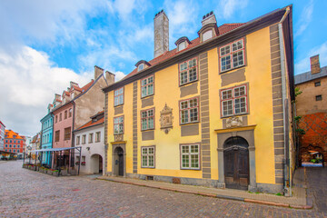 Old street in old Riga. The city is capital of Latvia that is well known to be a very popular tourism destination in the Baltic region