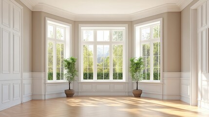 Fototapeta premium Bright and Spacious Empty Room with Large Windows