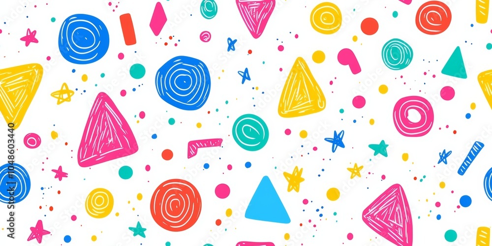 Poster seamless of vibrant geometric abstract patterns and shapes in colorful minimalist design