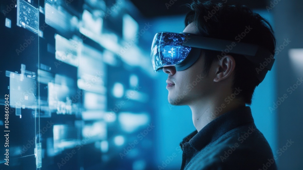 Poster showcasing cutting-edge finance through dynamic 3d holograms representing the future of digital tran