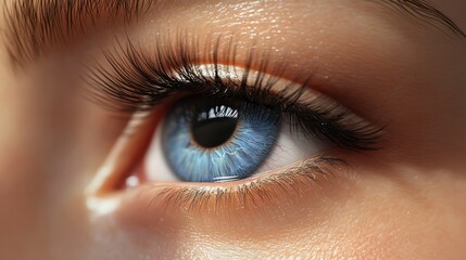 Obraz premium close up of a female blue eye with long black eyelashes
