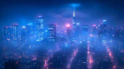 Fototapeta premium IoT devices communicating through long-range networks, seamless data connections, urban landscape with digital technology overlays