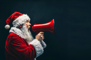 Santa Claus shouts into a megaphone