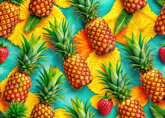 Fototapeta premium Colorful Pineapple Pattern for Summer Textile Print and Wrapping Paper - Tropical Vibes for Seasonal Sales