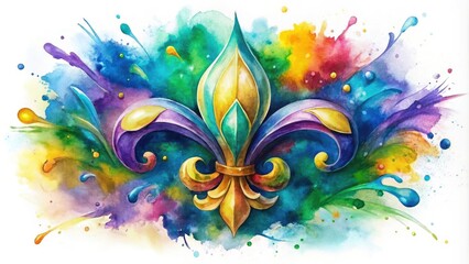 Colorful Watercolor Fleur de Lys Splash Art - Vibrant Floral Abstract on White Background for Home Decor, Wall Art, and Creative Design Projects