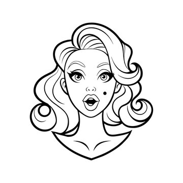recommend clip art: Vector beauty pin-up girl illustration, adorable beautiful pinup woman model, comic book character, black shape silhouette vector decoration, logo of vintage pin up style, coloring page