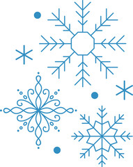 Obraz premium Winter snow icon with blue snowflakes on a white background. Festive Christmas banner, New Year card. Symbol of frosty whether and happy holidays. Vector illustration