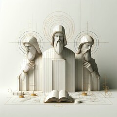 minimal modern and avant garde Saint' sketches on a white background, 16:9. 3D Rendering