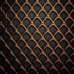 Fototapeta premium A textured pattern of interwoven golden mesh against a dark background.