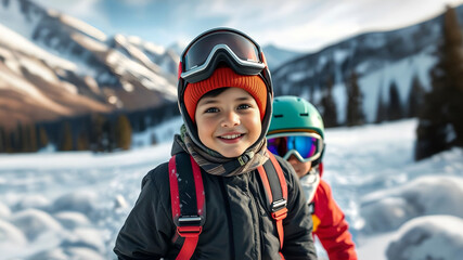 Kids have winter fun sport activities in snowy mountains Portrait photography, Realistic face, Natural photography, Ultra HD, Nature photography, HD photography, Beautiful landscape