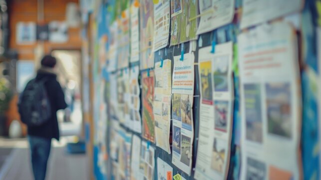 A wall of posters and flyers promoting local community events and initiatives.