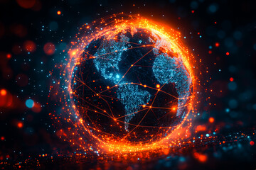 Obraz premium Abstract Blue Planet with Light Particles and Stars