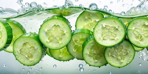 Fresh Green Cucumbers in Water - Closeup Vegetables Photography for Healthy Eating and Cooking Ideas