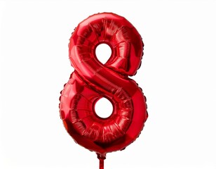 Fototapeta premium 数字の8の形の赤い風船（Number 8 red foil balloon on white background） 