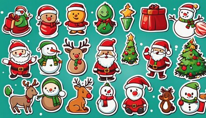 Fototapeta premium Collection of cute Christmas stickers