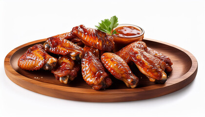 Deliciously grilled chicken wings with tangy dipping sauce on a wooden platter