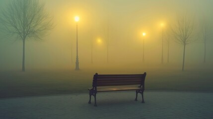 City park in fog 